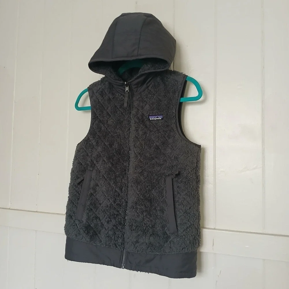 Patagonia Los Gatos Hooded Vest Women's XS Forged Grey Full Zip Reversible 25221